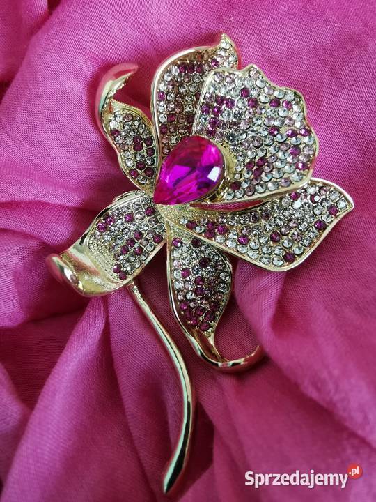 Broszka damska elegancki złotoróżowy kwiat Kraków