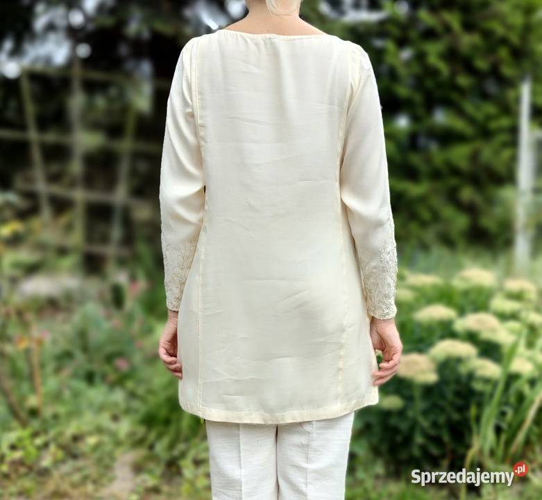 Kremowa bluzka tunika XL 42 wiskoza jedwab