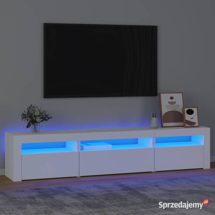 Szafka pod TV z oświetleniem LED biała 195x35x40 mazowieckie