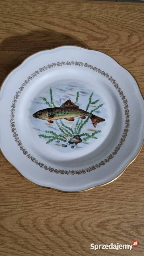 Talerze Płaskie Ryby Porcelana Francuska wielkopolskie Wola Podłężna