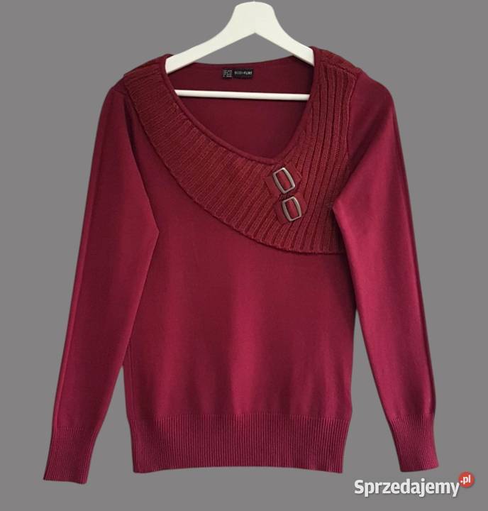 Damski bawełniany ciepły sweter bordowy z długim