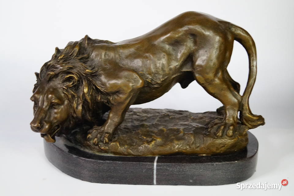 Figura z brązu groźny LEW piękna masywna rzeźba Gizałki