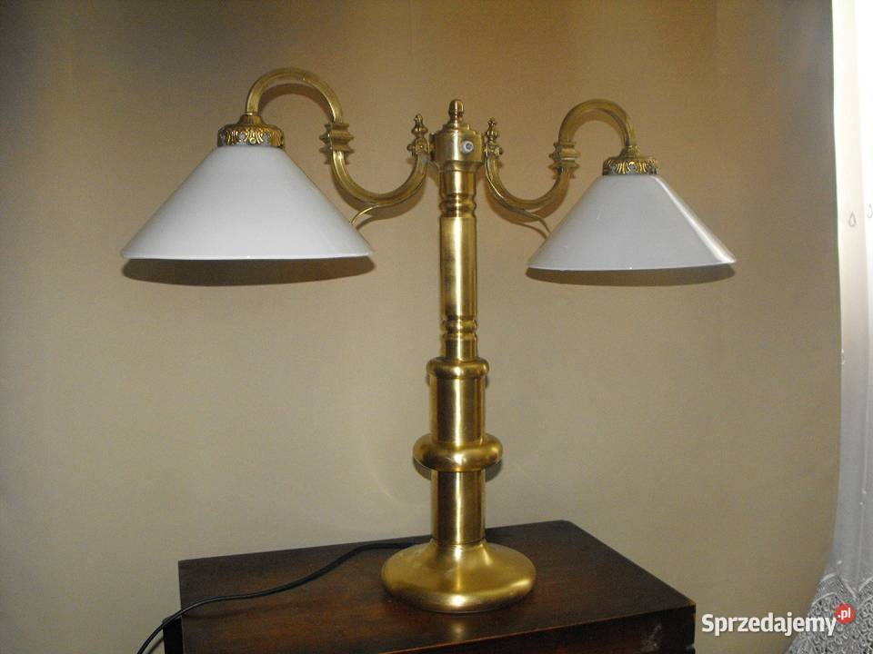 Dwuramienna mosiężna lampa gabinetowa z kloszami łódzkie Skierniewice