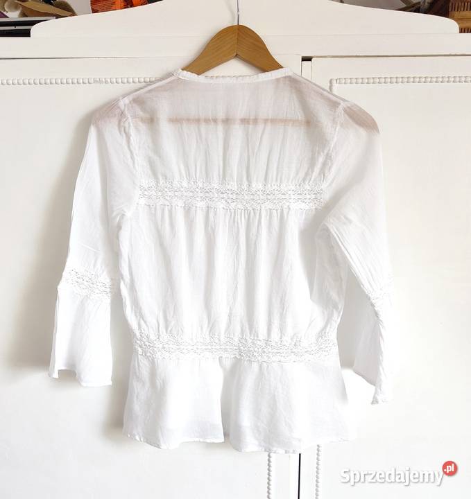 Lekka biała bluzka boho XS 34 bohemian bawełna Szczecin