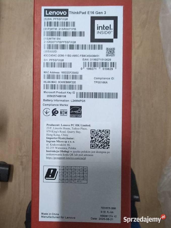Okazja Nowy zapakowany Lenovo ThinkPad E16 G3 mazowieckie Warszawa