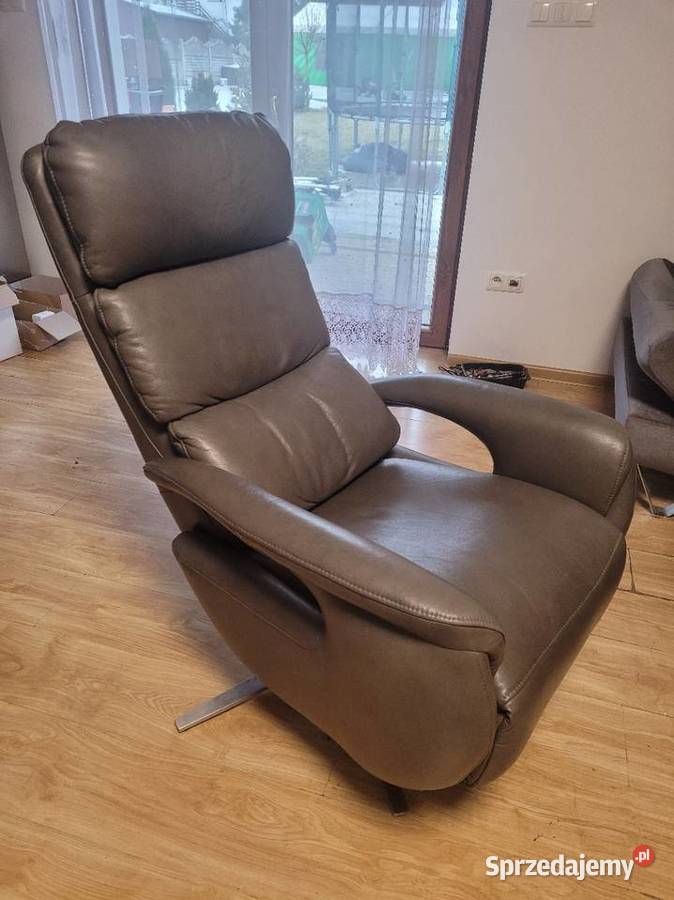 Fotel Hukla rozkładany obrotowy skóra naturalna Stęszew