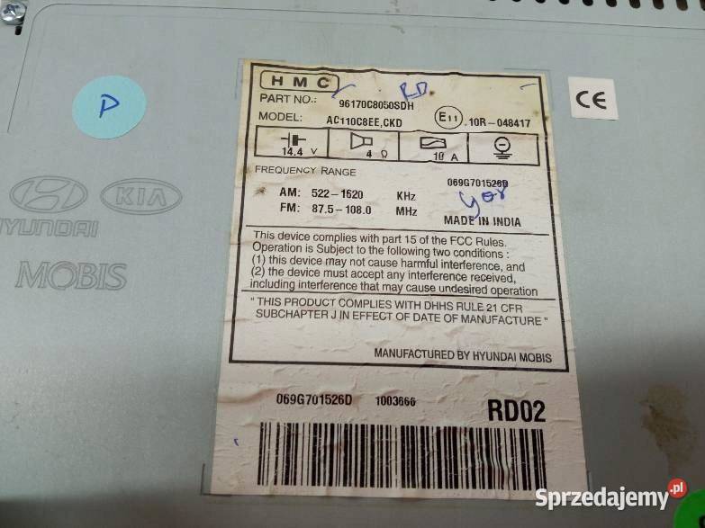 RADIO FABRYCZNE AC110C8EE Hyundai i20 II 2014 Sprzęt audio fabryczny