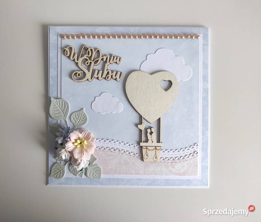 Kartka ręcznie robiona na ślub Para w balonie