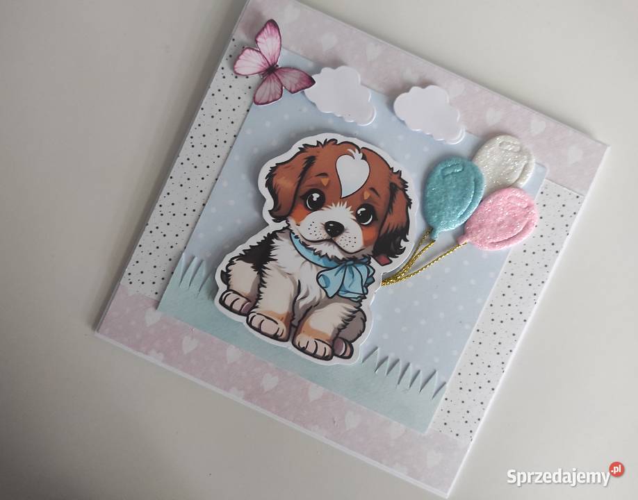 Kartka ręcznie robiona na urodziny z pieskiem Łódź