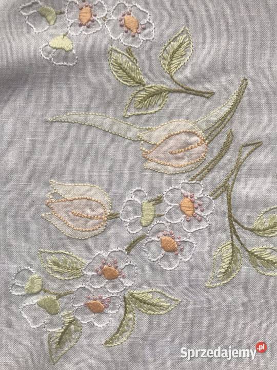 Obrus serweta retro ręcznie haftowany pastelowe Warszawa