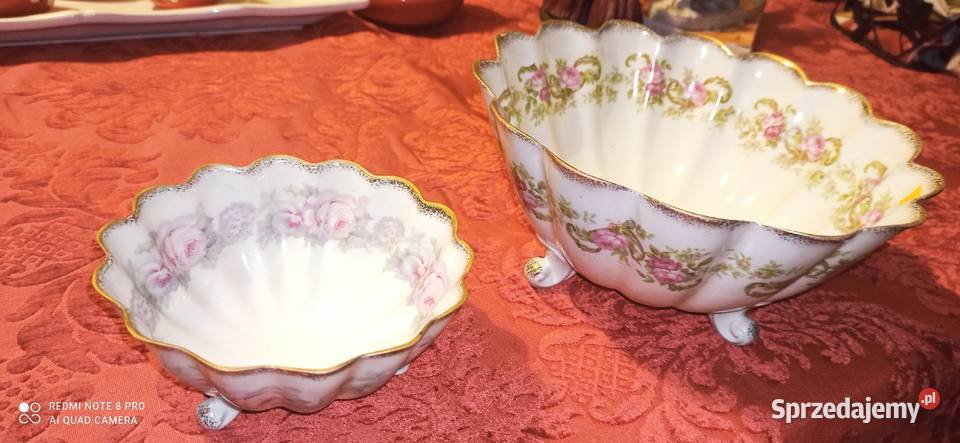 Patera duża falista krawędź kanelowana złocona