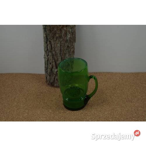 Zielony kufel szklany vintage PRL szkło barwione Porcelana i szkło