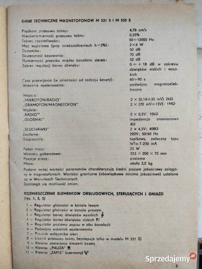magnetofon kasetowy Unitra M531S sprzedam