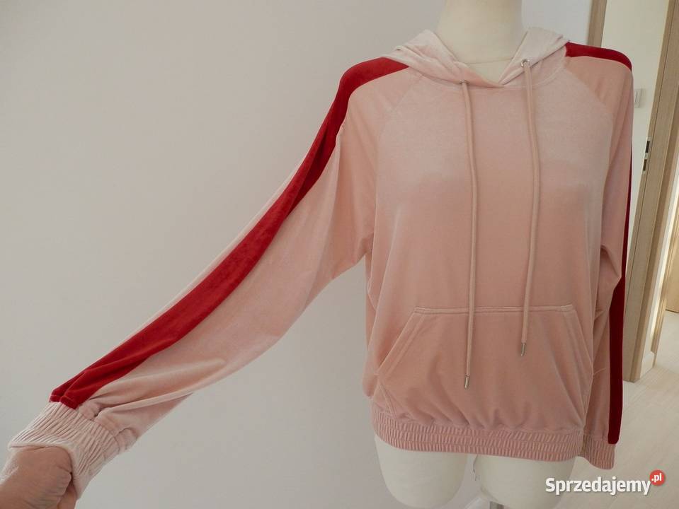 Bluza z Kapturem i Kieszenią Kangurka Welurowa Łomża