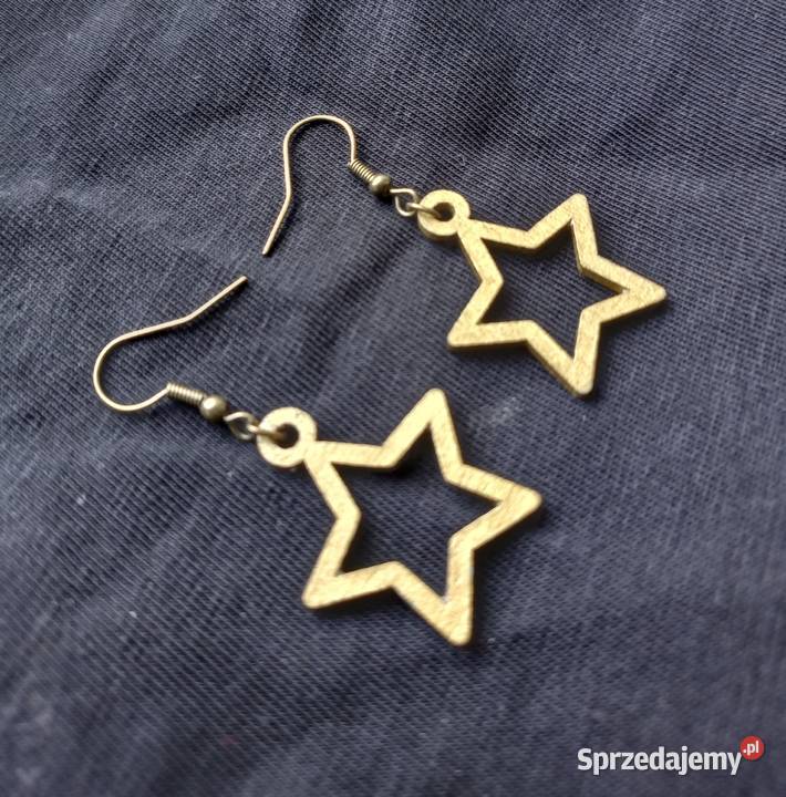 Kolczyki Gwiazdki drewniane handmade