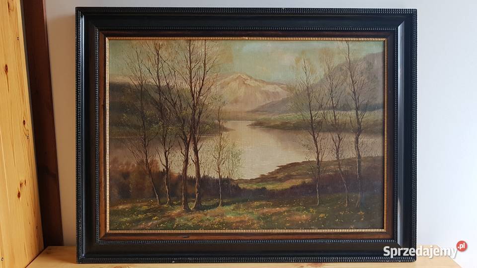 Stary duży olejny obraz pejzaż C Hartwig
