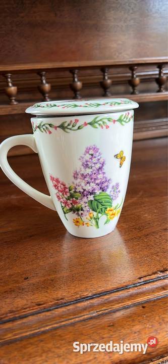 Kubek Duo I motylami Z sitkiem i z pokrywką Bzy Porcelana i szkło Gdańsk