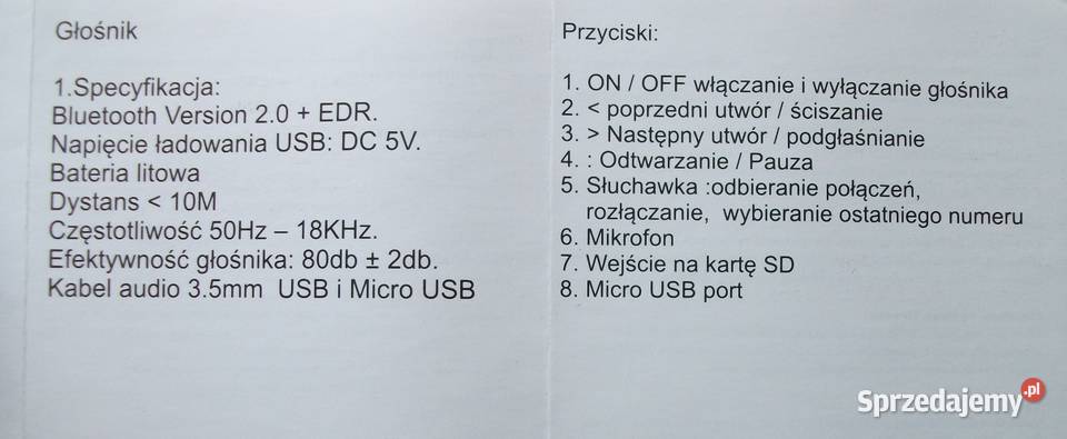 Głośnik Party Fan 3W Bluetooth Micro SD 35mm Aux sprzedam
