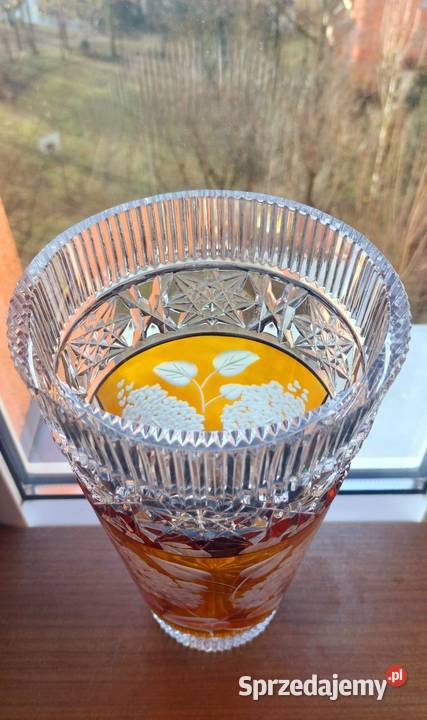 Piękny duży wazon kryształowy PRL Wrocław
