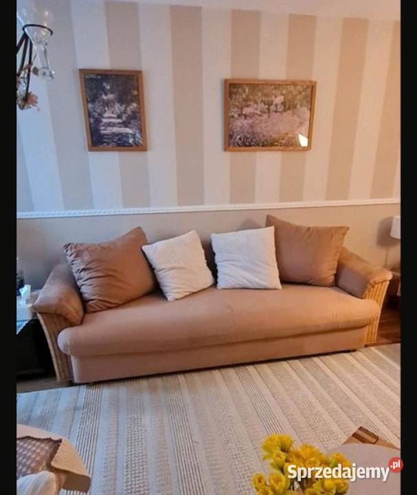 Kanapa z elementami rattanu f spania sprzedam