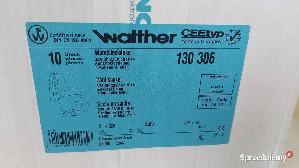Gniazdo naścienne 32A 3P 6H Walther 130 306 Wyszków