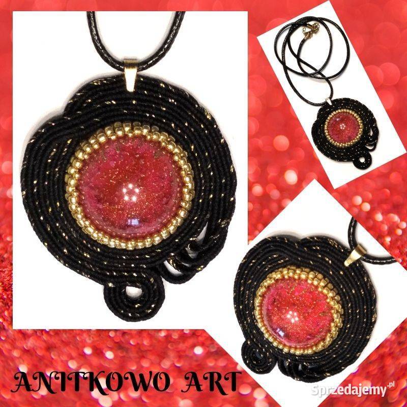 CZARNY WISIOR Z RÓŻOWĄ ŻYWICĄ SUTASZ Naszyjniki mazowieckie Warszawa