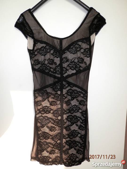 Sukienka HM Czarna Koronka Siateczka Dopasowana