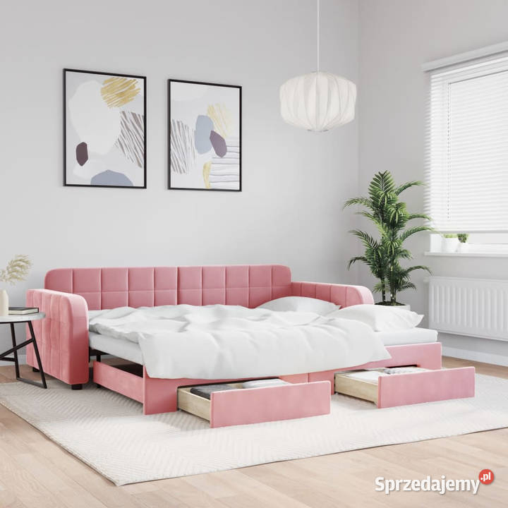 Sofa rozsuwana z szufladami różowa aksamit 71cm Warszawa