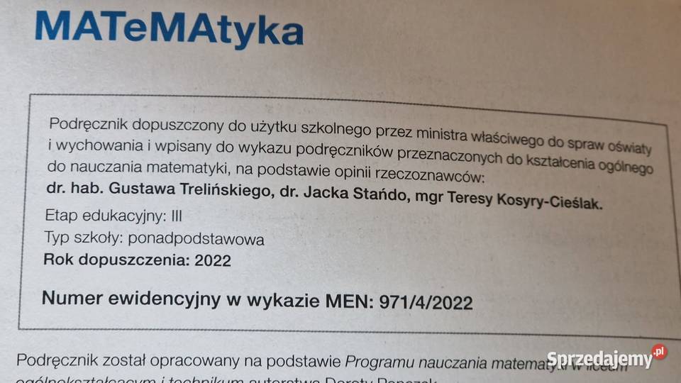 Matematyka 4 zakres podstawowy Zamość
