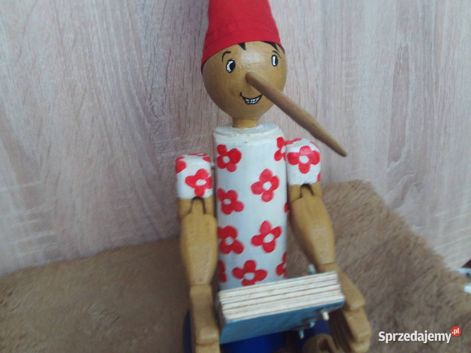 UnikatDrewniany wielki Pinokio czytający bajkę Antyki, Sztuka, Kolekcje Kalisz