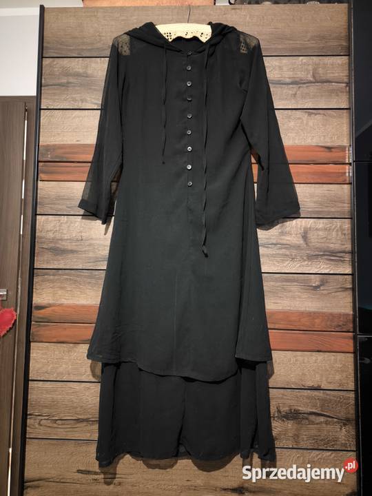 Czarna długa sukienka z kapturem abaya Borkowo