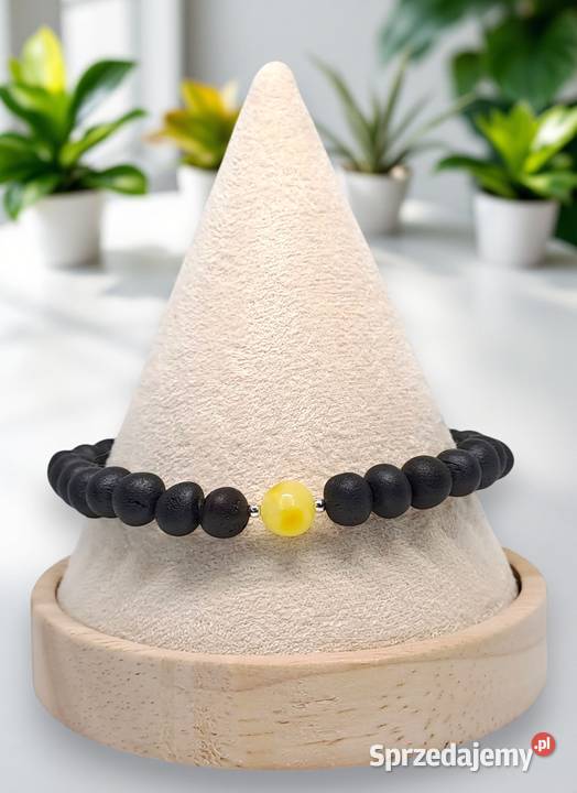 Korale i bransoletka z bursztynu baroczek czarny