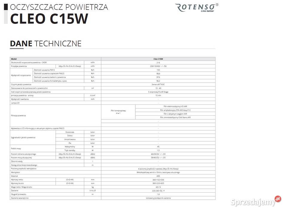 Oczyszczacz powietrza Rotenso Cleo C15W