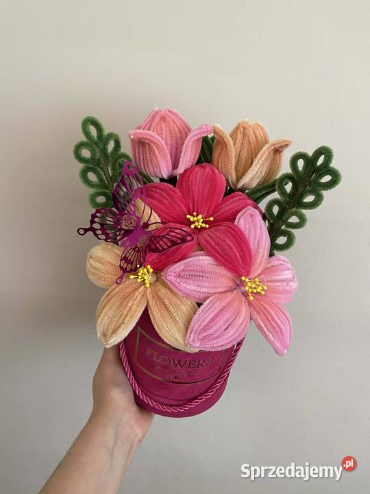 Flowerbox kwiatów z drucików dekoracja prezent Dąbrowa Górnicza sprzedam