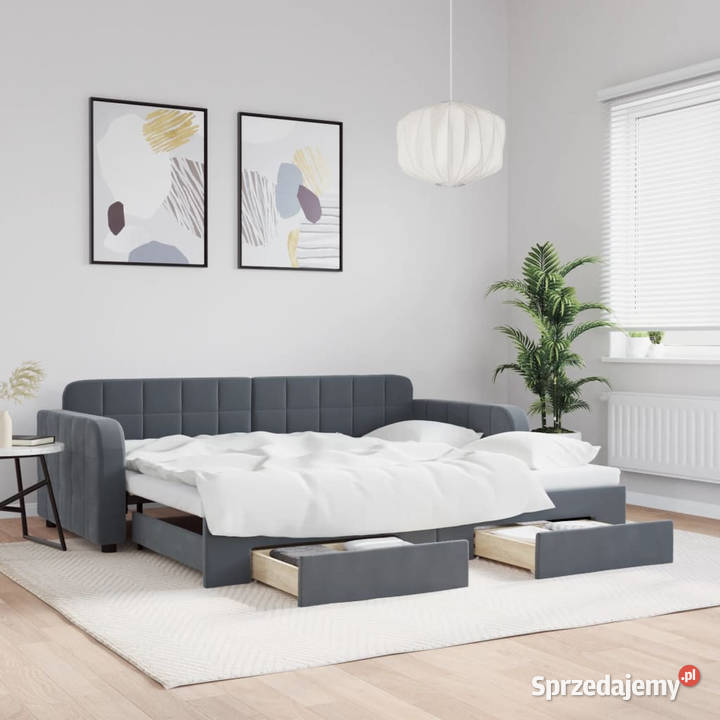 Sofa rozsuwana z szufladami ciemnoszara aksamit