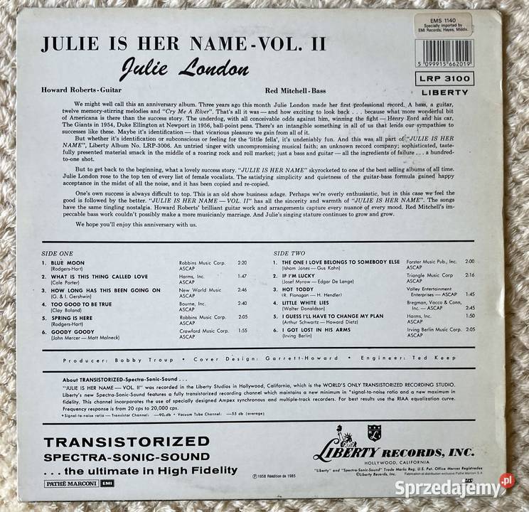 Julie London Julie Is Her Name Volume II Płyty i kasety zachodniopomorskie Szczecin