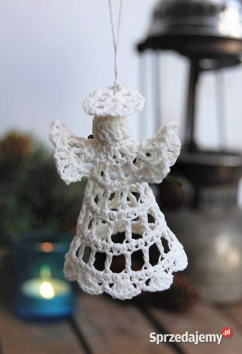 Aniołek szydełkowy z różą kwiatem zawieszka Lublin