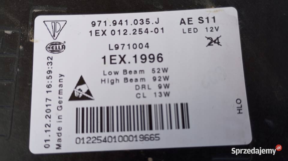 LAMPA LEWY PRZÓD FULL LED 971941035J PORSCHE osobowe Nowy Tomyśl sprzedam