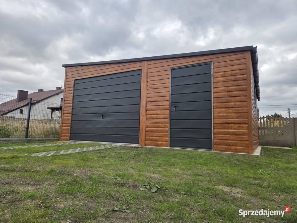 Garaż Blaszany Premium 55x6m spad na prawo złoty Rzeszów