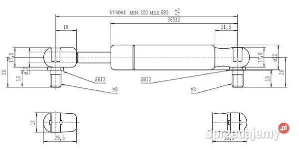Sprężyna gazowa L685 mm 700N Stabilus CA085294 Do maszyn uprawowych małopolskie Kamionna