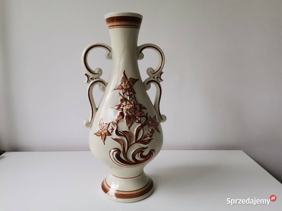 Stary duży wazon z reliefem Kwity ceramika Porcelana i szkło Porcelana i szkło Katowice