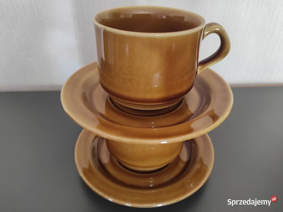 Filiżanki Topaz porcelit Mirostowice odcienie brązowego Warpechy Stare