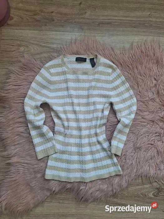 Świetny sweterek w biało złote paski błyszczący Kraków sprzedam