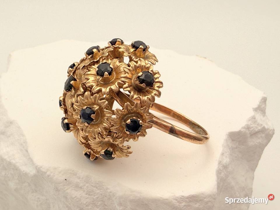 Wspaniały bukiet szafirów Vintage pierścionek Szczecin