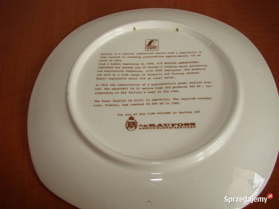 Raufoss hydroelektrownia talerz pamiątkowy pomorskie Pruszcz Gdański