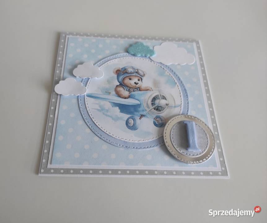 Kartka ręcznie robiona na urodziny Roczek miś w Łódź