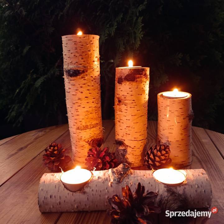 Sprzedam trzy świeczniki naturalne drewno Konin