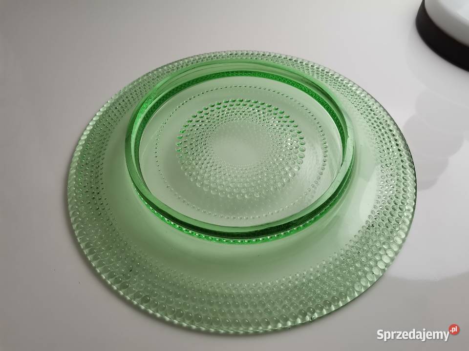 Stara zielona patera talerz szkło Art Deco Katowice