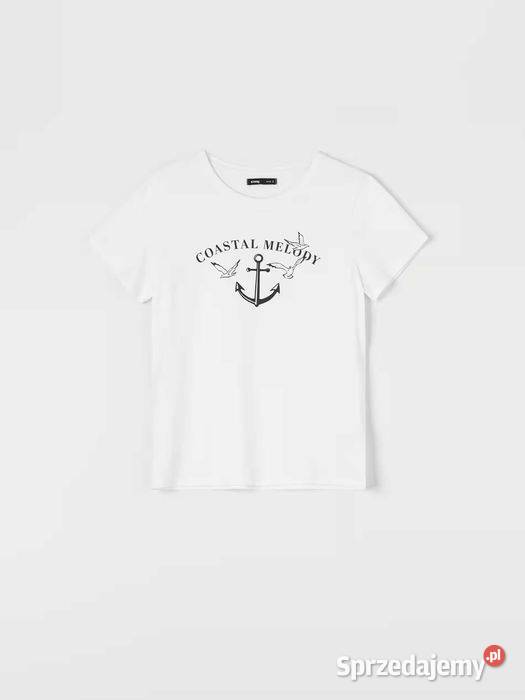 biały tshirt z nadrukiem Sinsay Rozmiar 36(S) małopolskie