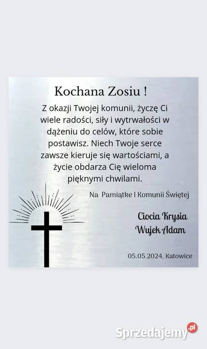 Dedykacja życzenia komunia inne okazje piękna małopolskie Kraków